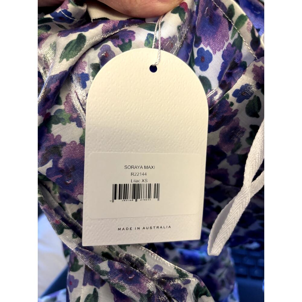 NWT Rumer Soraya Maxi Dress Women's Size XS Lilac Floral Satin Ruched Halter - Picture 11 of 11